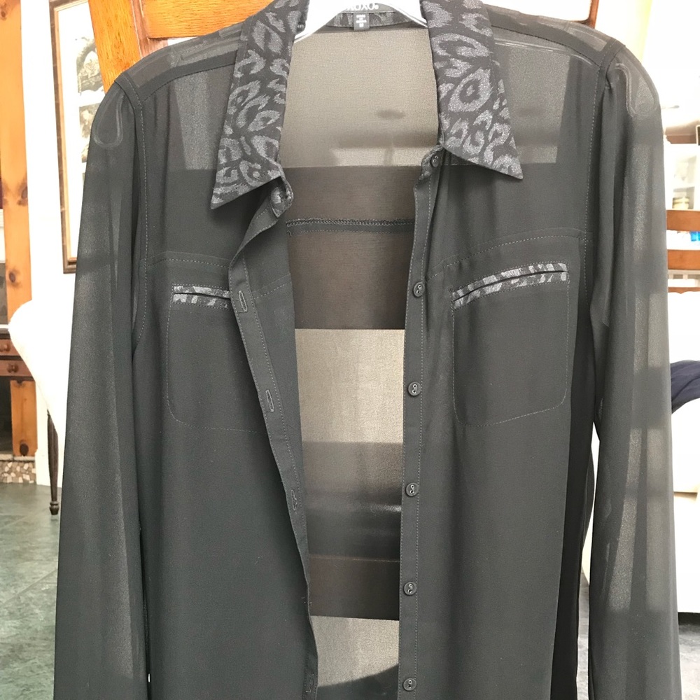 XOXO Black Button Down with Animal Print